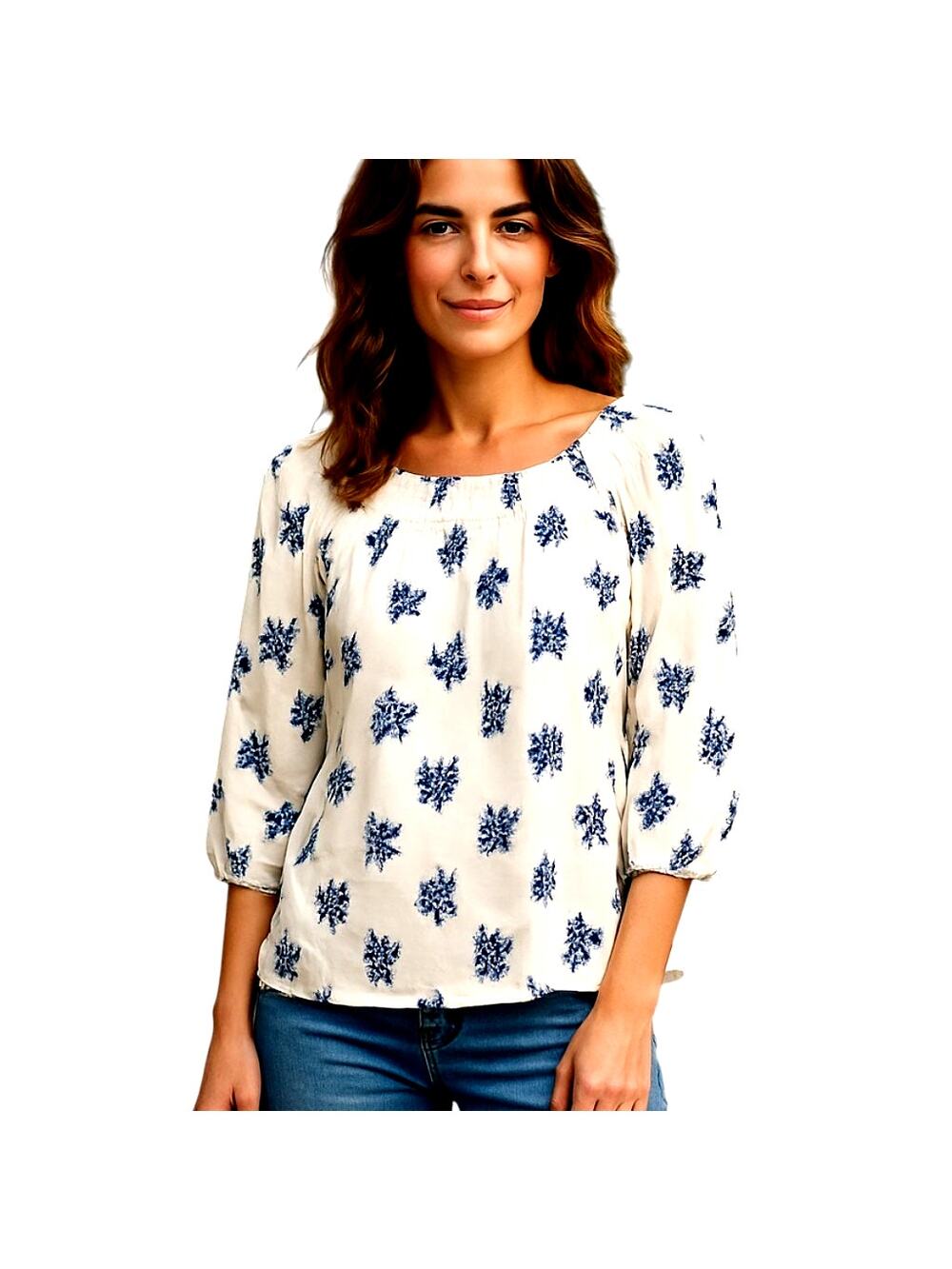 Old Navy XL 3/4 Sleeves White Women's Peasant Top Shirt Blouse Miss Size 16 18